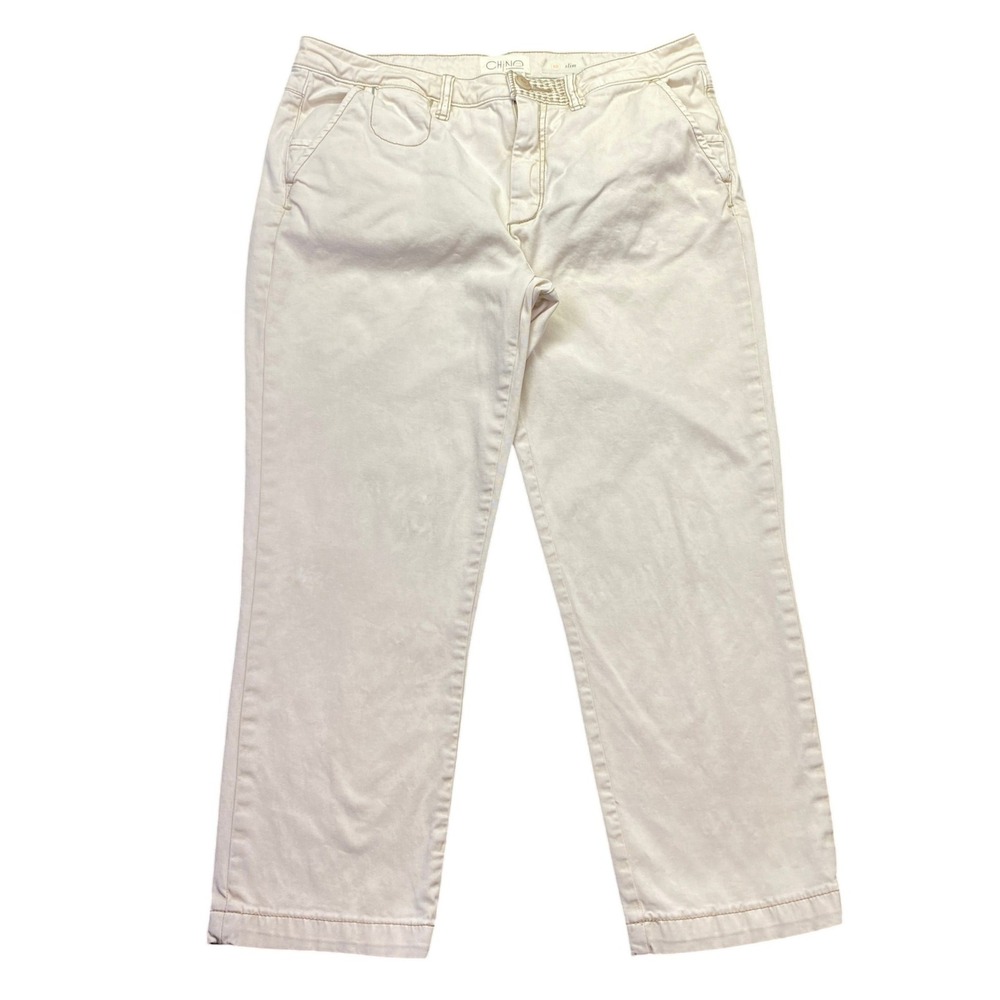 Anthropologie Chino Slim Fit Pants Cream Beige Ankle Crop Size 28 Outdoor